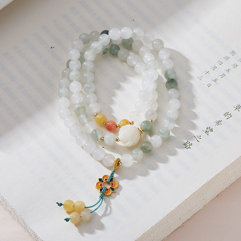 Xinjiang Natural Three-Circle Golden Silk Jade Bracelet for Women Tianshan Jadeite Stone108New Chinese Bracelet