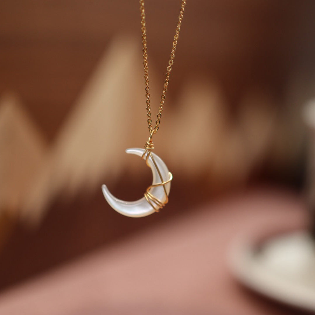 Canglan Jue Bone Orchid Halskette im gleichen Stil, handgewebte Muschelkette mit Mondanhänger, Vintage-Halskette, kleines Geschenk