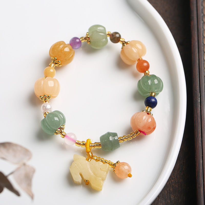 Feiyi Jewelry Gold Silk Jade Bracelet Drum Beads Pumpkin Beads Gourd Ethnic Style Bracelet Yellow Jade Pixiu Bracelet for Women