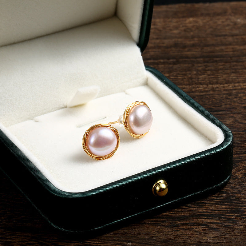 Handgefertigte, mit 14 Karat Gold gefüllte, mit Draht umwickelte Ohrringe aus natürlicher Perle im Vintage-Palaststil, super beliebt, elegante Ohrringe im Internet-Promi-Stil für Frauen