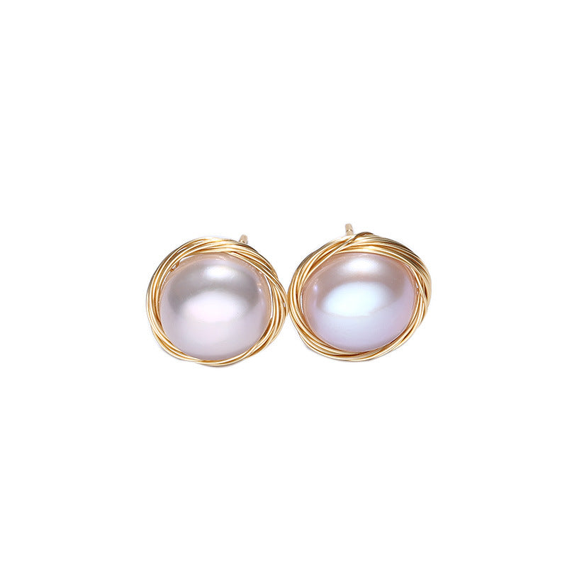 Handgefertigte, mit 14 Karat Gold gefüllte, mit Draht umwickelte Ohrringe aus natürlicher Perle im Vintage-Palaststil, super beliebt, elegante Ohrringe im Internet-Promi-Stil für Frauen