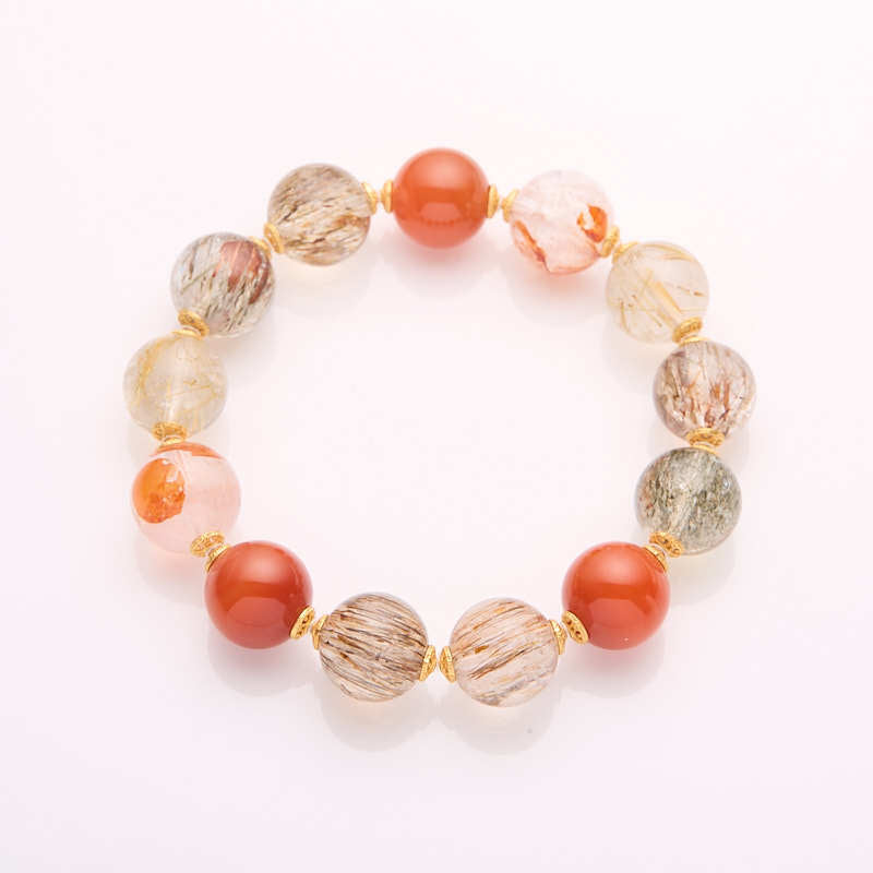 Natural Black Gold Super Seven Crystal Bracelet Female Red Glue Flower Blonde Jingchuan Material Full of Meat South Red Multi Jewels Bracelet