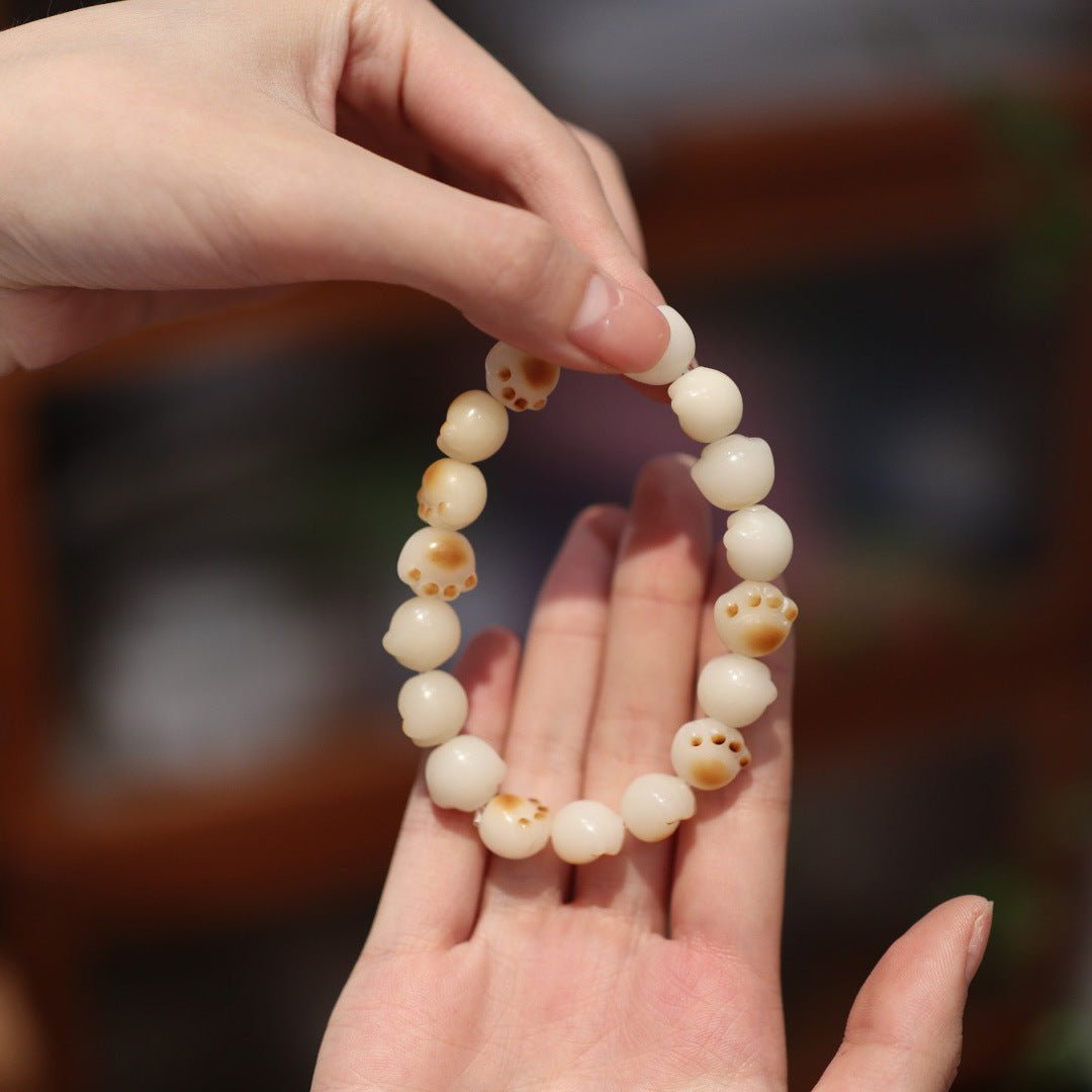 White Jade Bodhi Root Bracelet Burnt Cat Claw Bodhi Seed Bracelet High Polished Single Circle Buddhist Beads Wenwan Prayer Beads