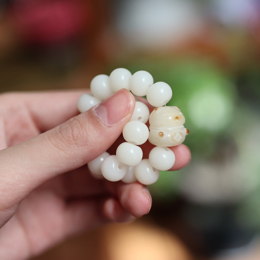 White Jade Bodhi Root Bracelet Burnt Cat Claw Bodhi Seed Bracelet High Polished Single Circle Buddhist Beads Wenwan Prayer Beads
