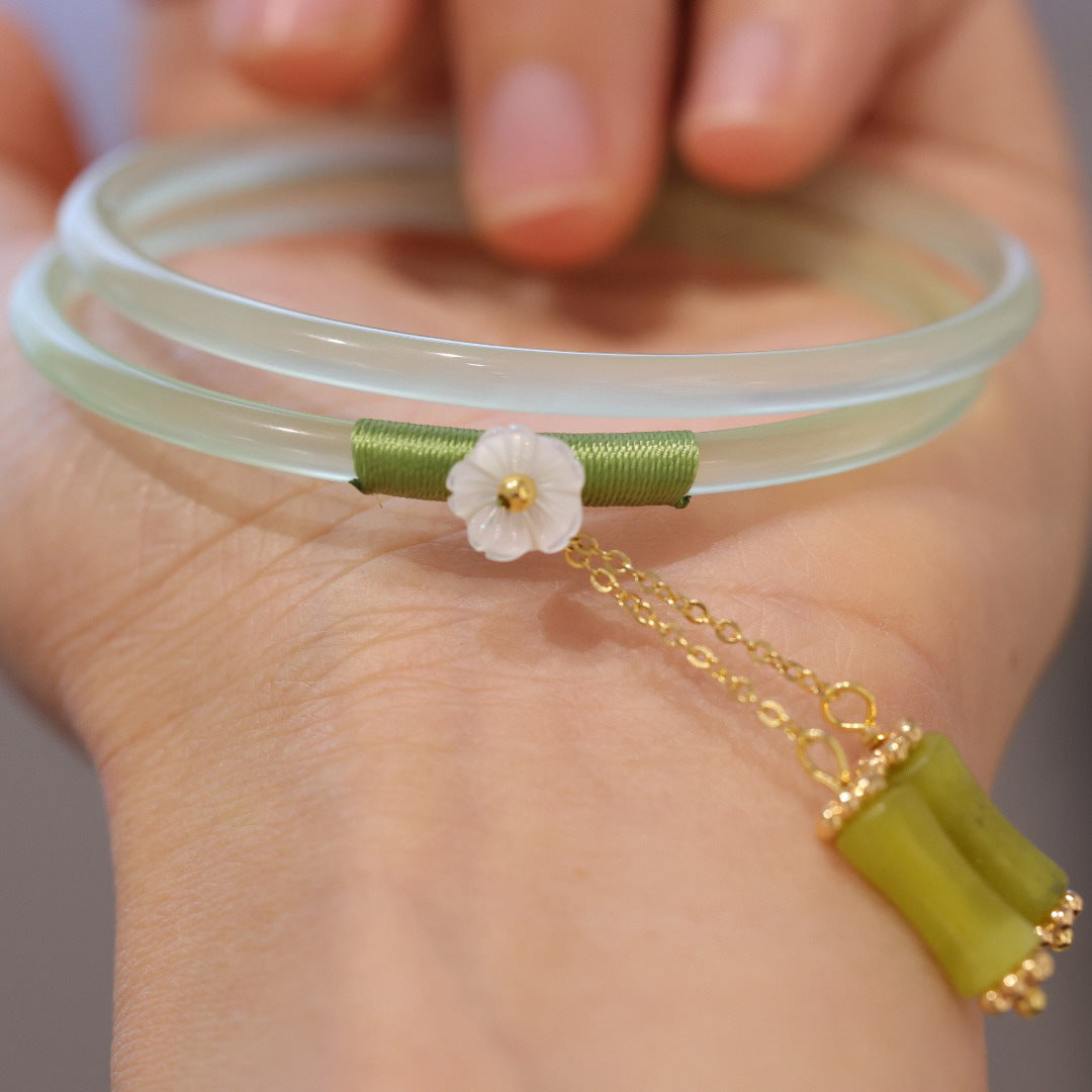 Sky Blue Dingdang Bracelet Hollow Ruyi Bell Style for Women Chalcedony Agate Bracelet Artistic Retro Jade Bracelet Chinese Style