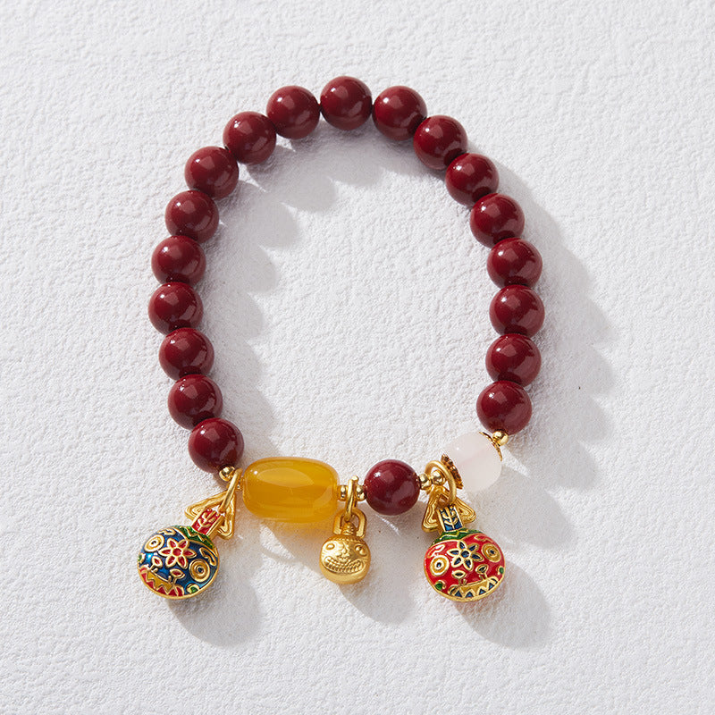 Natural Raw Mineral Purple Gold Sand Cinnabar Bracelet for Women, Gold-Swallowing Beast, Ten Perfect Bracelet, Zodiac Birth Year Gift