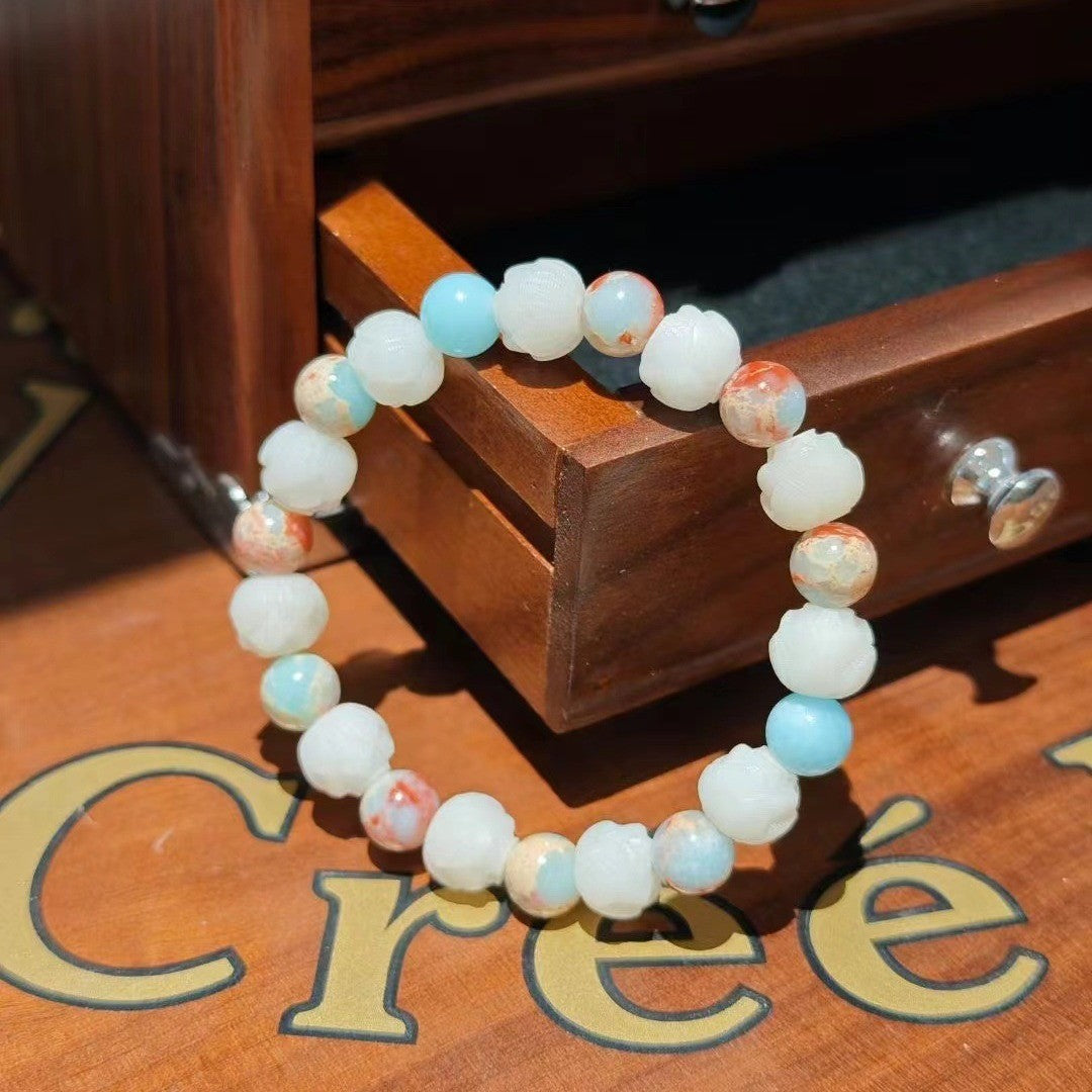 New Chinese Style Natural8MM Shoushan Stone Bracelet Blue Single Circle Bead Retro Ethnic Style Unisex Jewelry