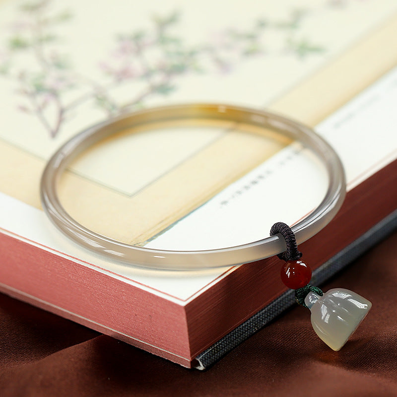 Gold-Devouring Beast Natural Chalcedony Ding-Dang Bracelet Agate Bracelet Ultra-Thin Strip Delicate and Exquisite Jade Bracelet Women's Jewelry Accessories