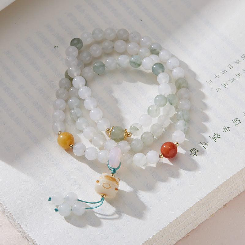 Xinjiang Natural Three-Circle Golden Silk Jade Bracelet for Women Tianshan Jadeite Stone108New Chinese Bracelet
