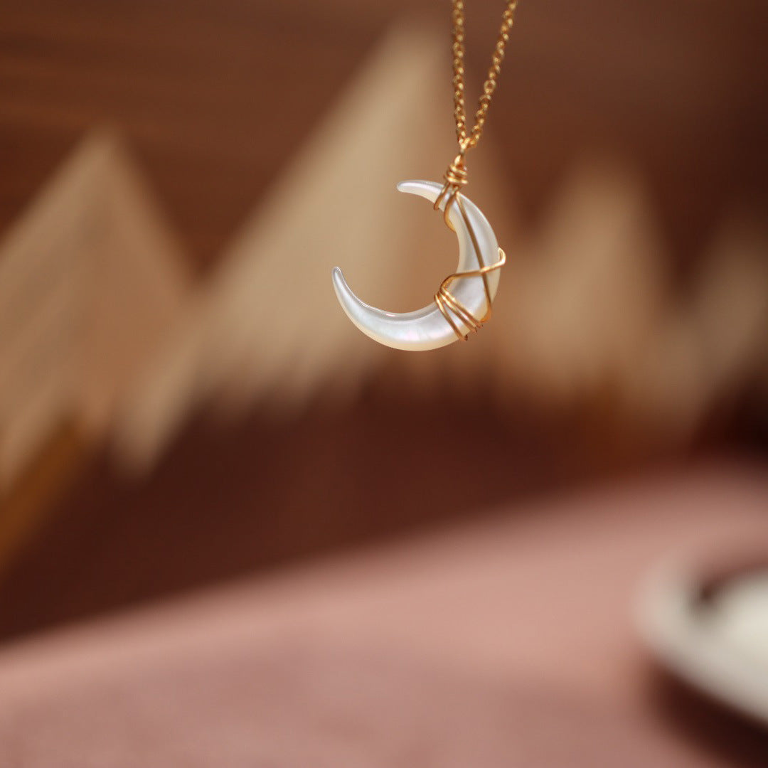 Canglan Jue Bone Orchid Halskette im gleichen Stil, handgewebte Muschelkette mit Mondanhänger, Vintage-Halskette, kleines Geschenk