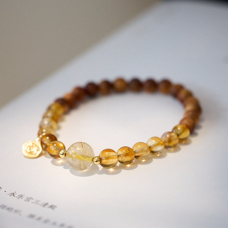 Natural6MM Yellow Crystal Bracelet for Women Aged Cliff Cypress Qian Duoduo High-end Crystal Bead Bracelet Best Friend Gift