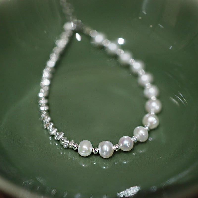 Chinese Style Natural Freshwater Pearl Bracelet for Women S925Sterling Silver Fragmented Peace Bracelet Simple Fragmented Silver Best Friend Gift