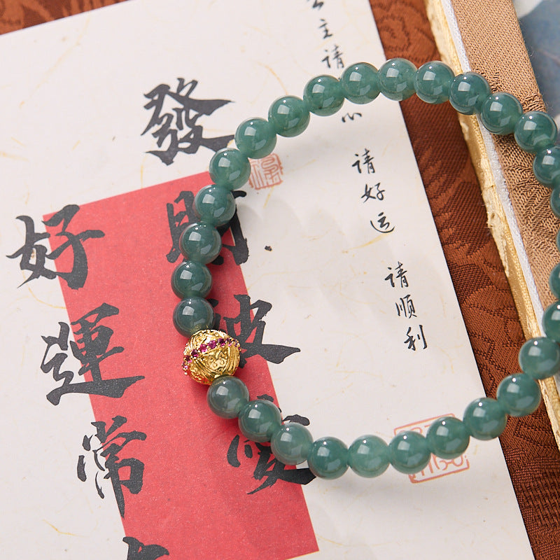 Natural Source6MM Blue Water Jade Bracelet for Women with Filigree Enamel and Lucky Jade A Handmade Bracelet