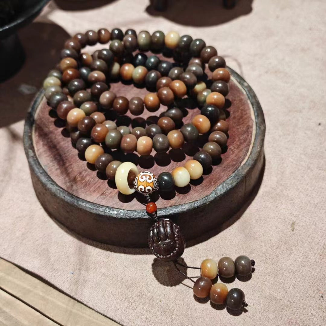 Dunhuang Wen Tian Weathered White Jade Bodhi Root Bracelet Play Bodhi Seed Bracelet Buddhist Beads Prayer Beads Sweater Chain Dual-use Style
