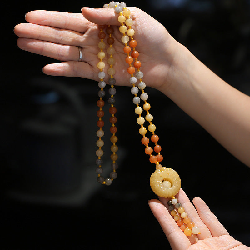 Qipao Beautiful Matching Xinjiang Gold Silk Jade Sweater Chain Necklace Rose Blossom Prosperous Women's Clothing Hanging Chain Jewelry Ethnic Style