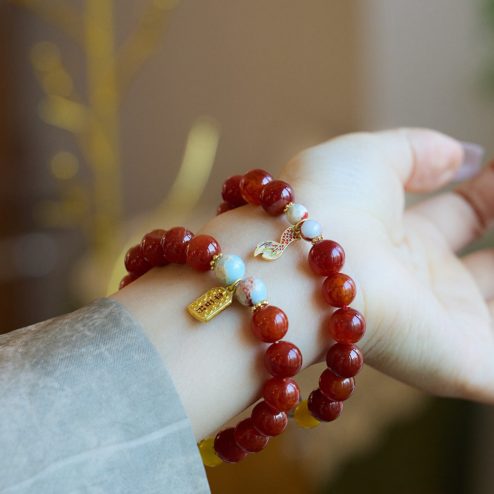 Temple Style Natural Dragon Pattern Agate Bracelet Nine Purple Fire Dragon Year Zodiac Year High Sense Bracelet
