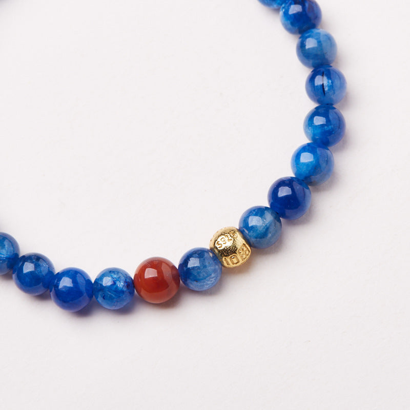 Natural6MM Blue Crystal Stone Bracelet for Women S925Pfaff Mountain Viewing Moon Appreciation Bracelet Oil Painting Blue Gemstone Bracelet