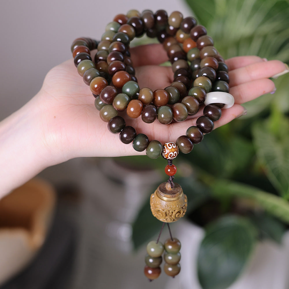 Dunhuang Wen Tian Weathered White Jade Bodhi Root Bracelet Play Bodhi Seed Bracelet Buddhist Beads Prayer Beads Sweater Chain Dual-use Style