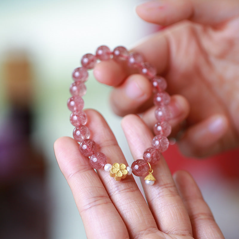 Custom Natural Strawberry Quartz Bracelet for Women Pigeon Blood Red Quartz DIY Pink crystal peach blossom beads