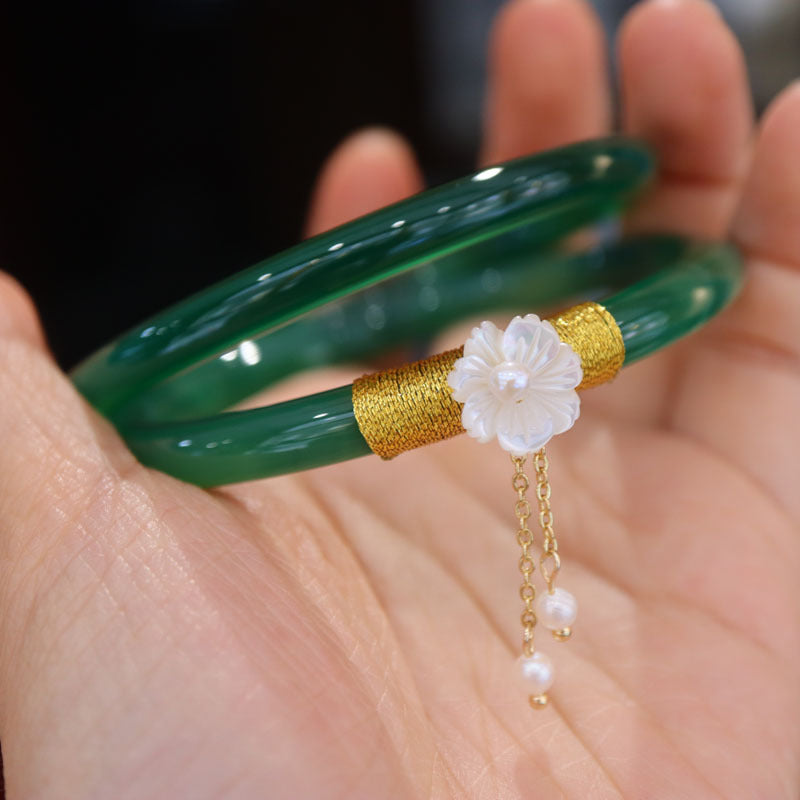 Gold-Devouring Beast Natural Chalcedony Ding-Dang Bracelet Agate Bracelet Ultra-Thin Strip Delicate and Exquisite Jade Bracelet Women's Jewelry Accessories