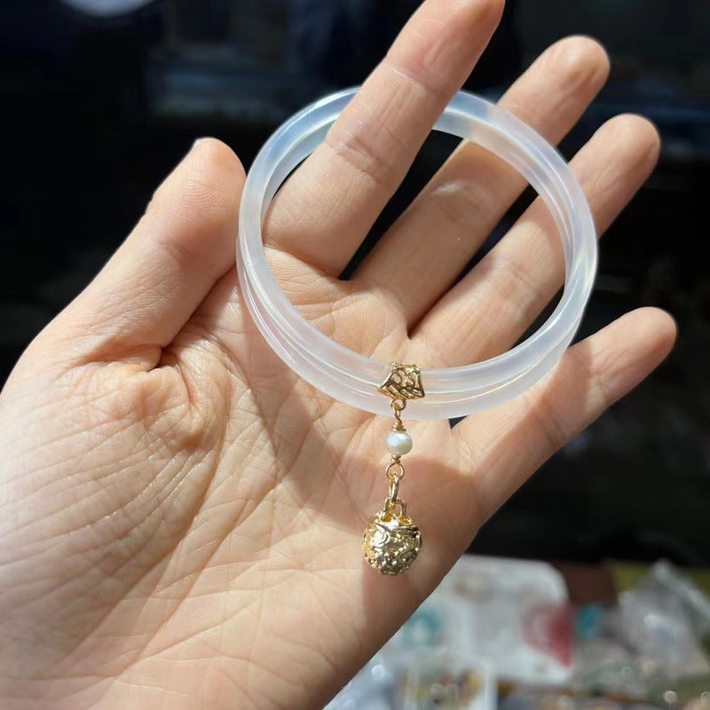 Gold-Devouring Beast Natural Chalcedony Ding-Dang Bracelet Agate Bracelet Ultra-Thin Strip Delicate and Exquisite Jade Bracelet Women's Jewelry Accessories