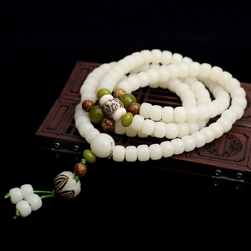 Custom Processing Original Natural Bodhi Root Bracelet White Jade Bodhi108Buddha Beads Prayer Beads Bodhi Bracelet