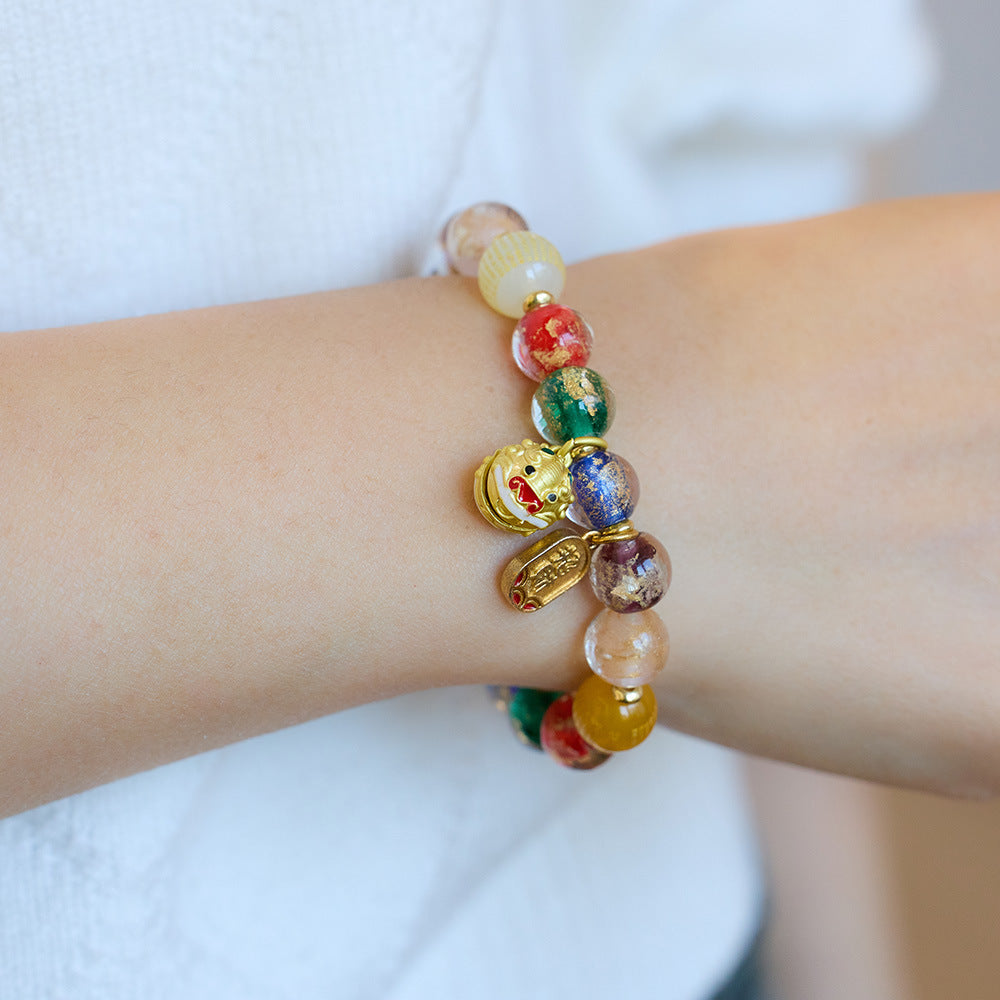 Incense Ash Glazed Bracelet Five-Color Gold Foil Glazed Ten-Complete Ten-Perfect Multi-Treasure Fish Swallowing Gold Beast Bracelet Best Friend Gift
