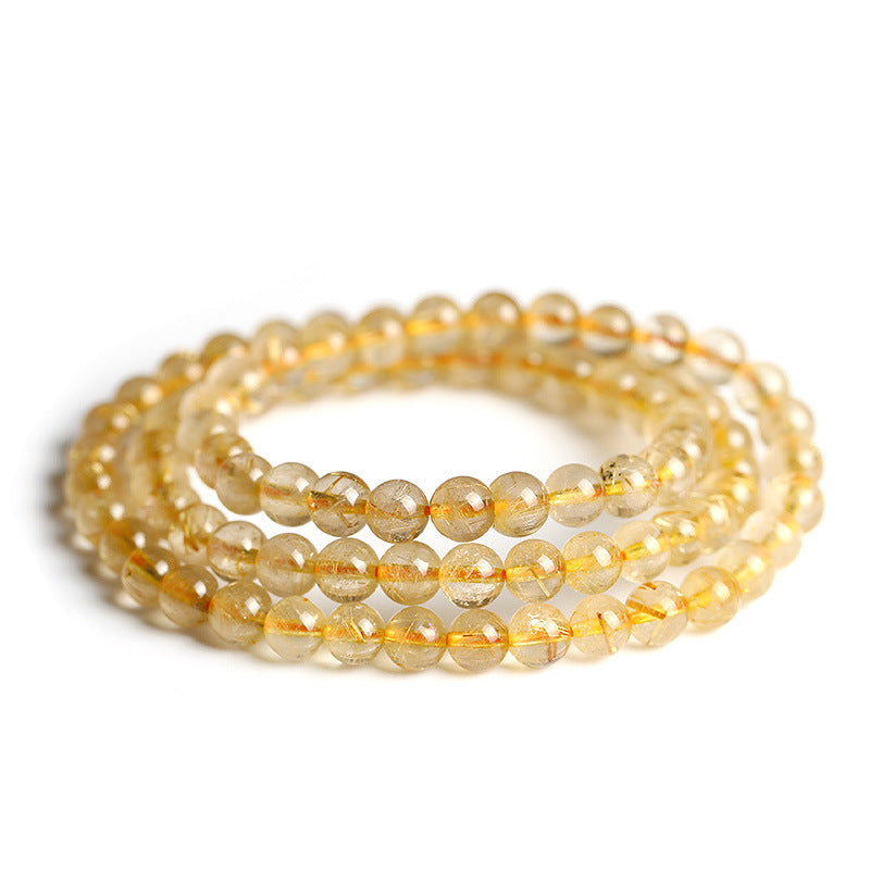 Natural Golden Rutilated Quartz Bracelet Wrap3Circle6mm Golden Rutilated Quartz Multi-Layer Bracelet Titanium Quartz Bead Bracelet Crystal Smooth and Full
