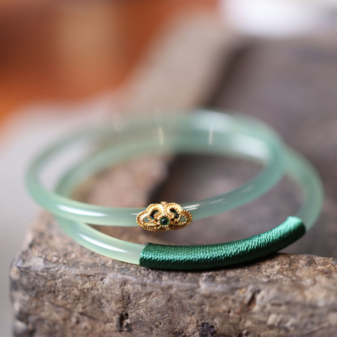National Fashion Agate Bracelet Women's Green Zircon Ruyi Winding Chalcedony Jingle Bracelet Blype Step by Step Bracelet