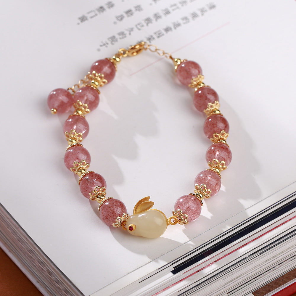 Custom Natural Strawberry Quartz Bracelet for Women Pigeon Blood Red Quartz DIY Pink crystal peach blossom beads