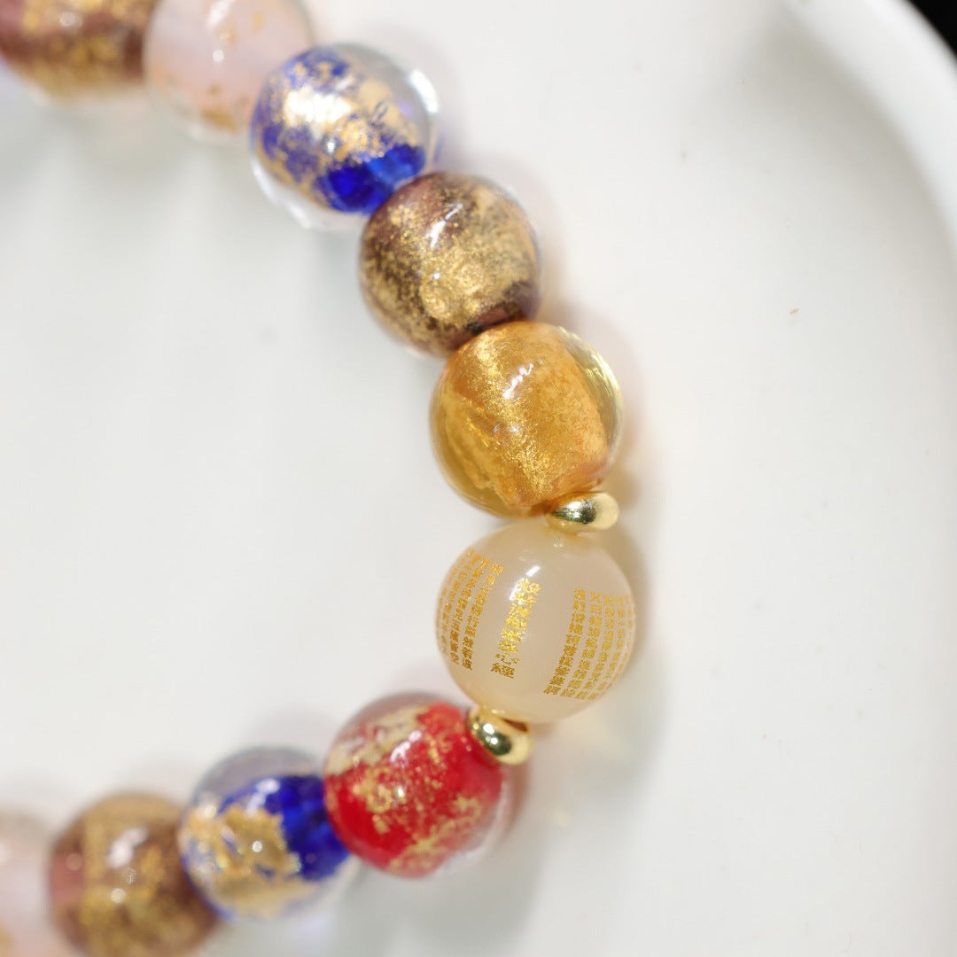 Temple Style Incense Ash Porcelain Gold Foil Glass Bracelet Swallowing Gold Beast Family of Three Ten Perfect Incense Ash Glass Bracelet