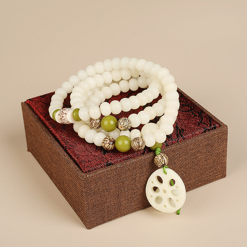 Custom Processing Original Natural Bodhi Root Bracelet White Jade Bodhi108Buddha Beads Prayer Beads Bodhi Bracelet