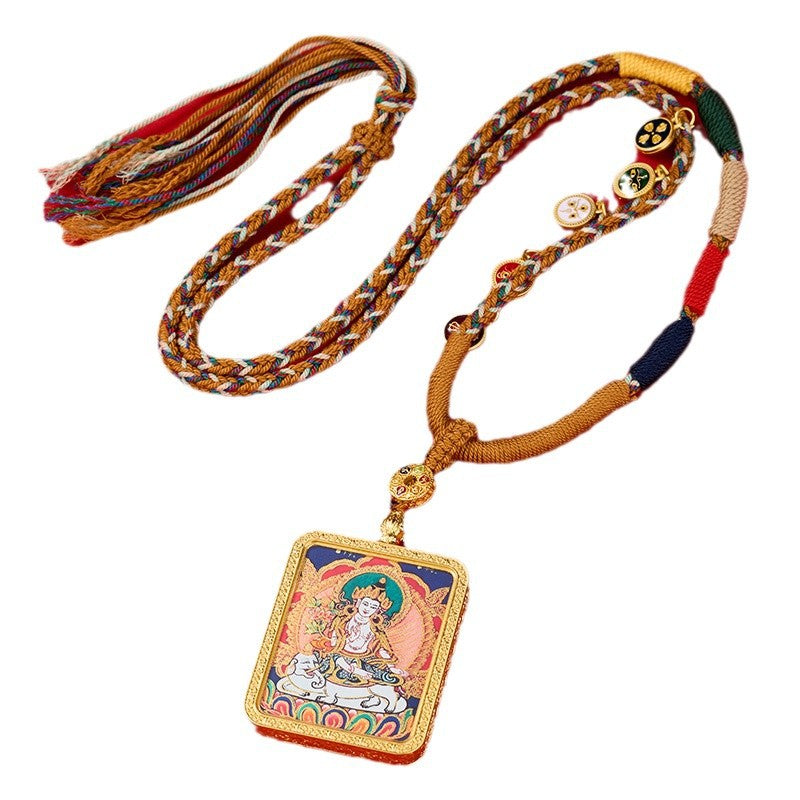 Wutai Wuye Buddha Thangka Pendant Zodiac Double-Sided Puxian Manshu Charm Dragon Year Half Painted Necklace