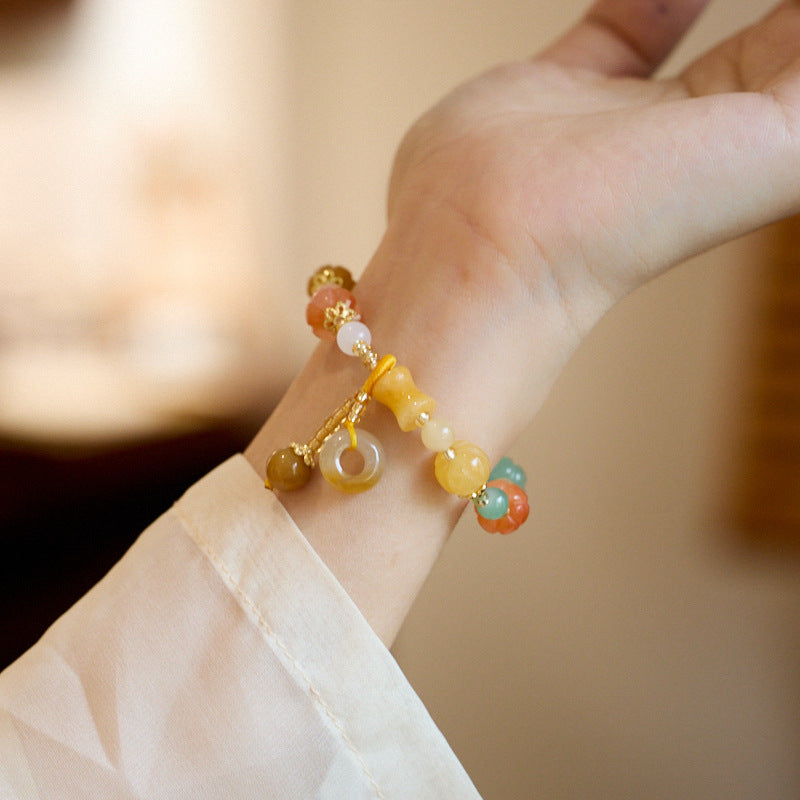 Natural Xinjiang Golden Silk Jade Bracelet for Women Wish Ring Peace Buckle Colorful Jade Bracelet Gift for Best Friend