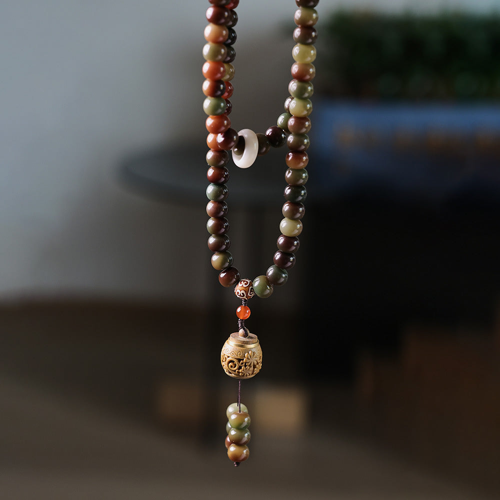 Dunhuang Wen Tian Weathered White Jade Bodhi Root Bracelet Play Bodhi Seed Bracelet Buddhist Beads Prayer Beads Sweater Chain Dual-use Style