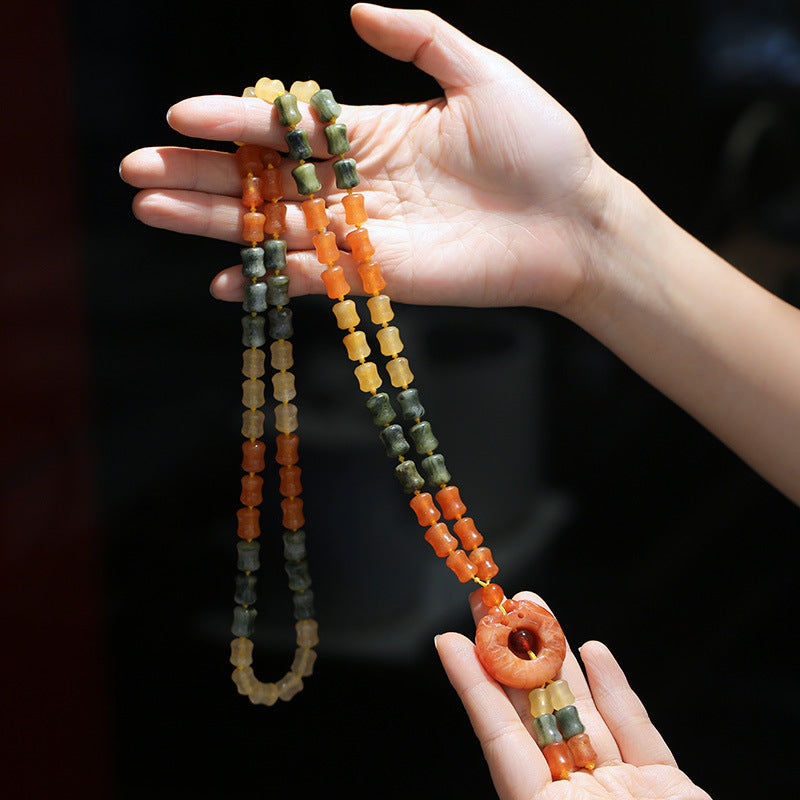 Qipao Beautiful Matching Xinjiang Gold Silk Jade Sweater Chain Necklace Rose Blossom Prosperous Women's Clothing Hanging Chain Jewelry Ethnic Style
