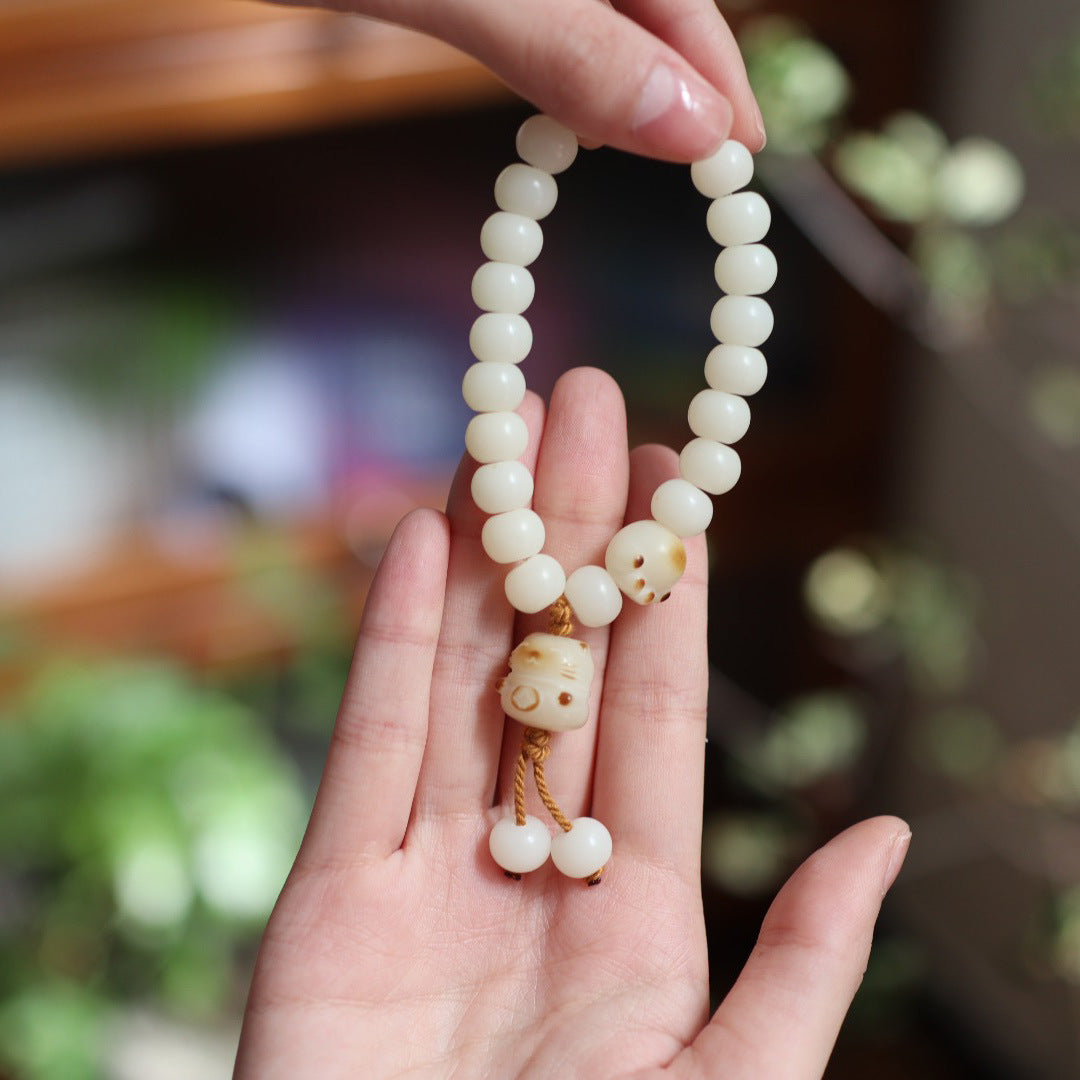 White Jade Bodhi Root Bracelet Burnt Cat Claw Bodhi Seed Bracelet High Polished Single Circle Buddhist Beads Wenwan Prayer Beads