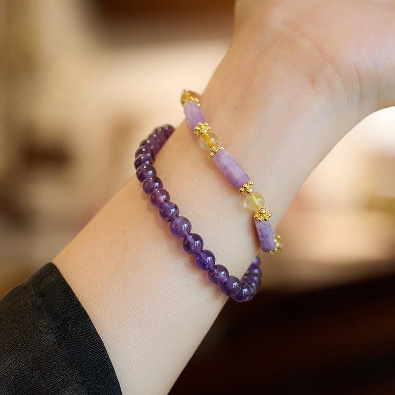 Natural Amethyst Bracelet for Women Violet Purple Jade Double Layer Bracelet Purple Crystal Gemstone High-end Bracelet