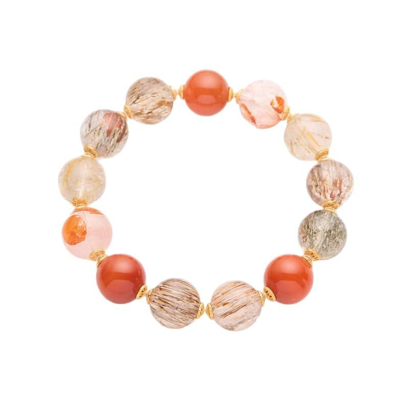Natural Black Gold Super Seven Crystal Bracelet Female Red Glue Flower Blonde Jingchuan Material Full of Meat South Red Multi Jewels Bracelet