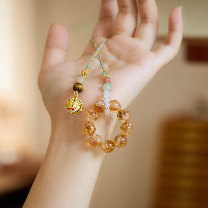 Temple Same Style Natural Yellow Asse Crystal Pendant Splendid Future Hair Wealth and Luck Lock Automobile Hanging Ornament Bag Hanging