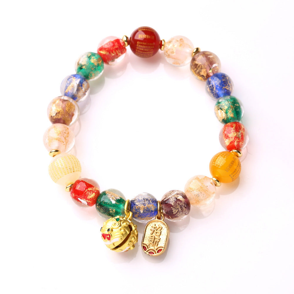 Incense Ash Glazed Bracelet Five-Color Gold Foil Glazed Ten-Complete Ten-Perfect Multi-Treasure Fish Swallowing Gold Beast Bracelet Best Friend Gift