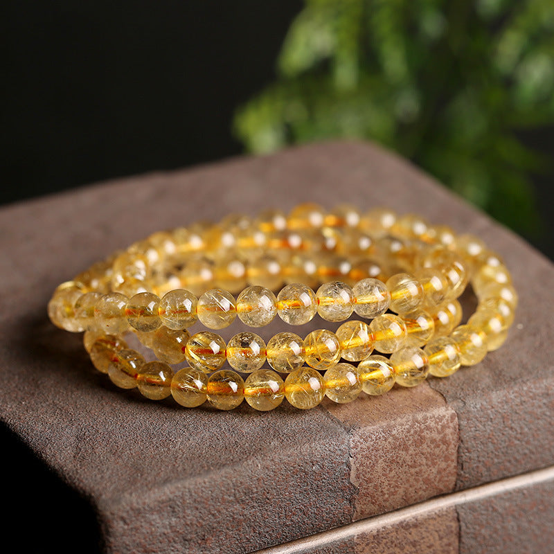 Natural Golden Rutilated Quartz Bracelet Wrap3Circle6mm Golden Rutilated Quartz Multi-Layer Bracelet Titanium Quartz Bead Bracelet Crystal Smooth and Full