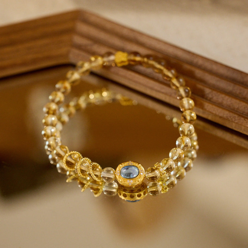 Natural Brazilian Citrine Bracelet for Women Aquamarine Fairy Princess Bracelet Yellow Azeztulite Good Luck Crystal Bead Bracelet