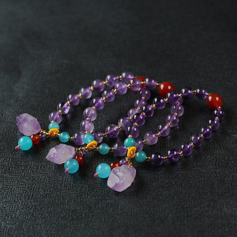 Cross-Border Hot Sale Natural Lavender Amethyst Rock Bracelet Raw Ore Irregular with Shape Purple Vug Raw Ore Bracelet