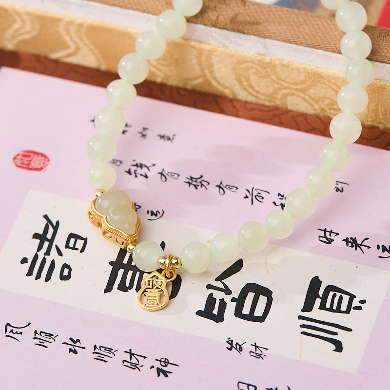 Natural Hetian Jade Bracelet for Women S925Silver Auspicious Ruyi Gourd Jade Bracelet Light Luxury High-end Sense Jewelry