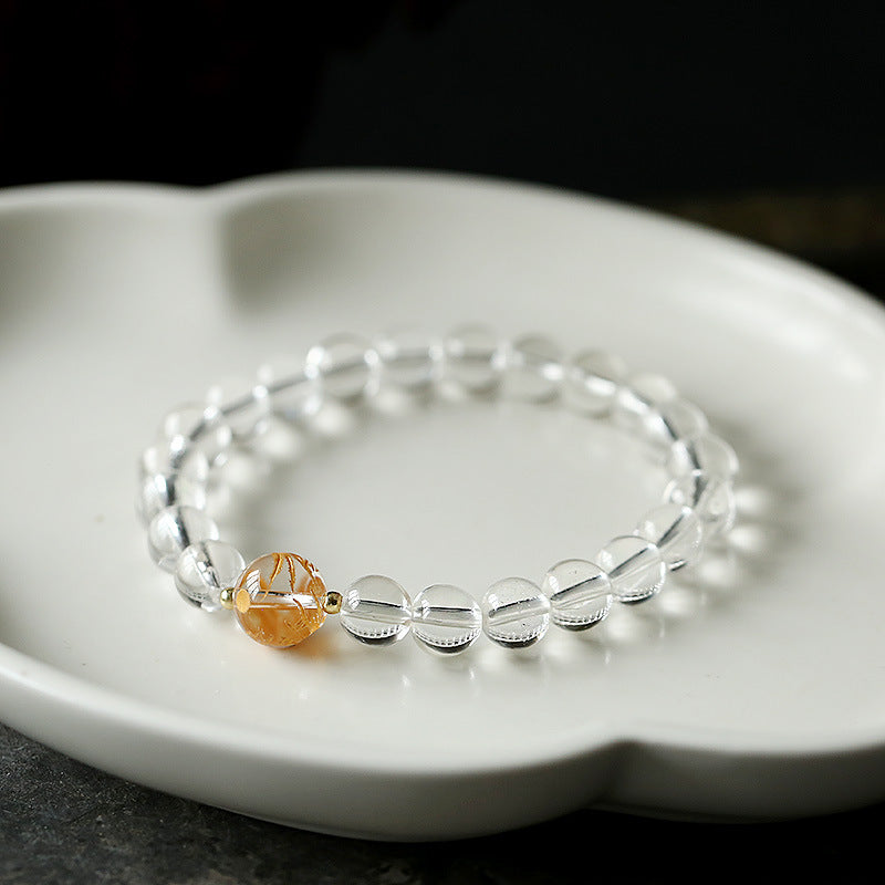 Original Design Niche Obsidian White Crystal Bracelet Gold-Plated Dragon Ball Good Luck Bracelet for Men and Women Couples Gift