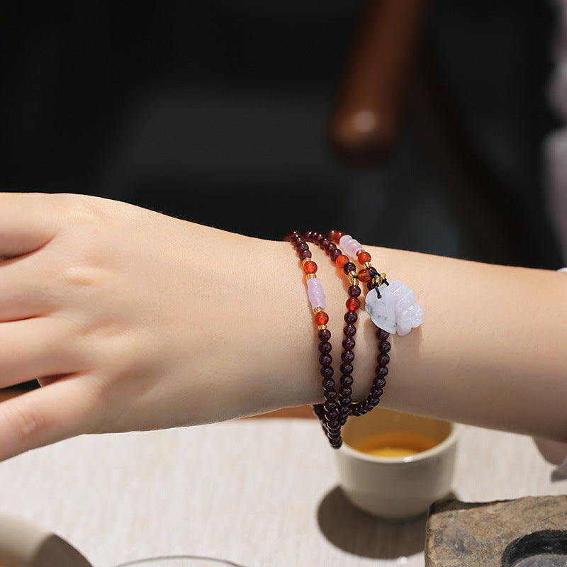 Natural Garnet Bracelet Multi-layer Beaded Bracelet5mm Natural emerald A Accessories Hot Sale