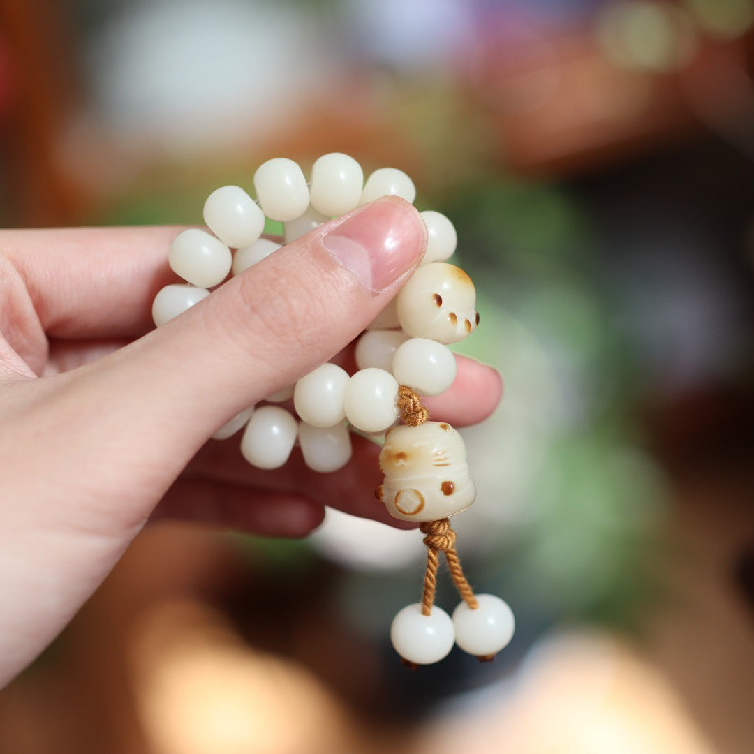 White Jade Bodhi Root Bracelet Burnt Cat Claw Bodhi Seed Bracelet High Polished Single Circle Buddhist Beads Wenwan Prayer Beads