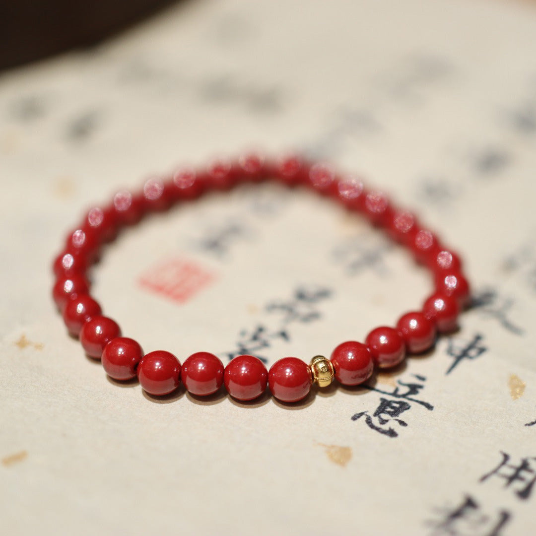 Natural High-Content Imperial Sand Bracelet with Amber and Freshwater Pearl Red Chinese Style Zodiac Year of the Dragon Cinnabar Bead Bracelet