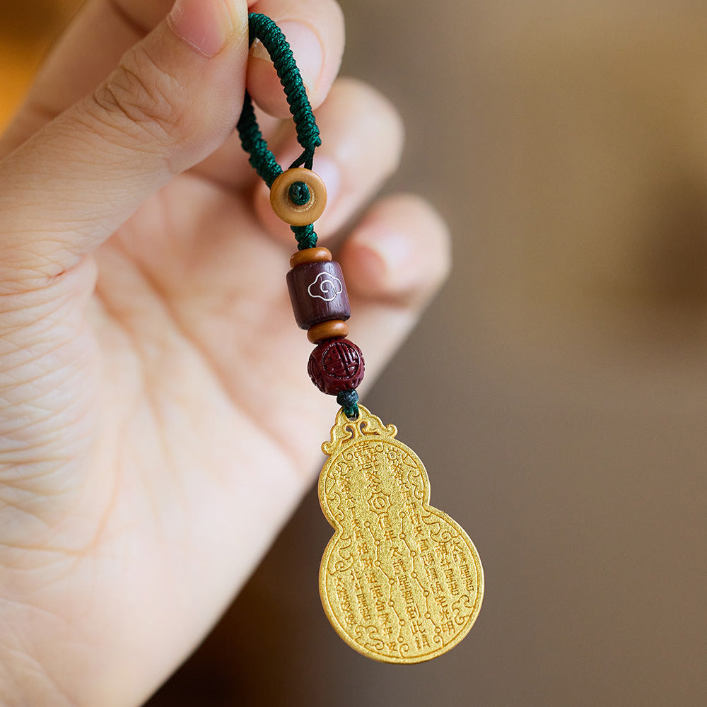 Ancient Method Sand Gold Copper Plated Gourd Pendant with Cinnabar and Hydrangea DIY Birth Year Wealth Business Good Luck Keychain Phone Pendant